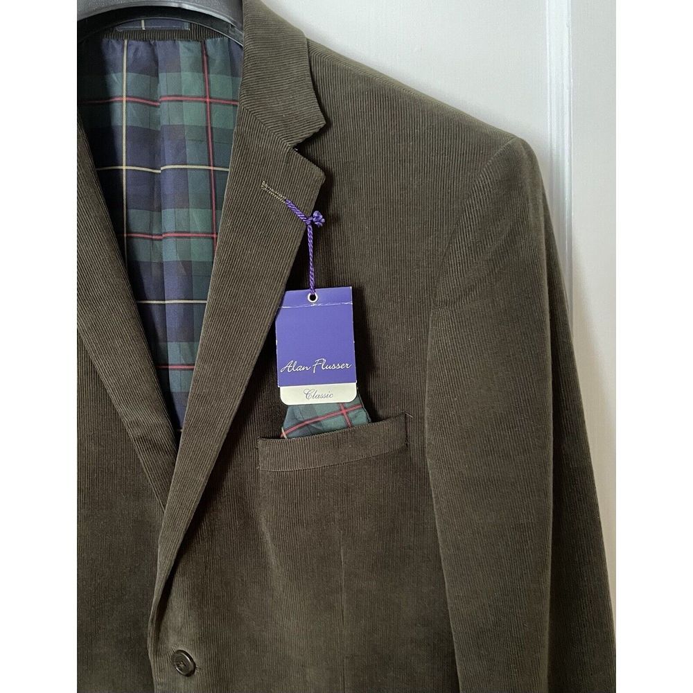 New Brown Corduroy Alan‎ Flusser Sportscoat Medium M Plaid Lining